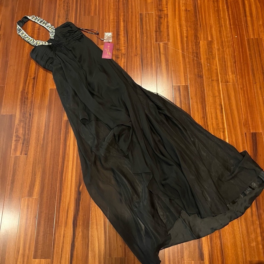 New NWT Juliet Black‎ Gown Dress Embellished Halter Neck Formal Evening Prom XS
